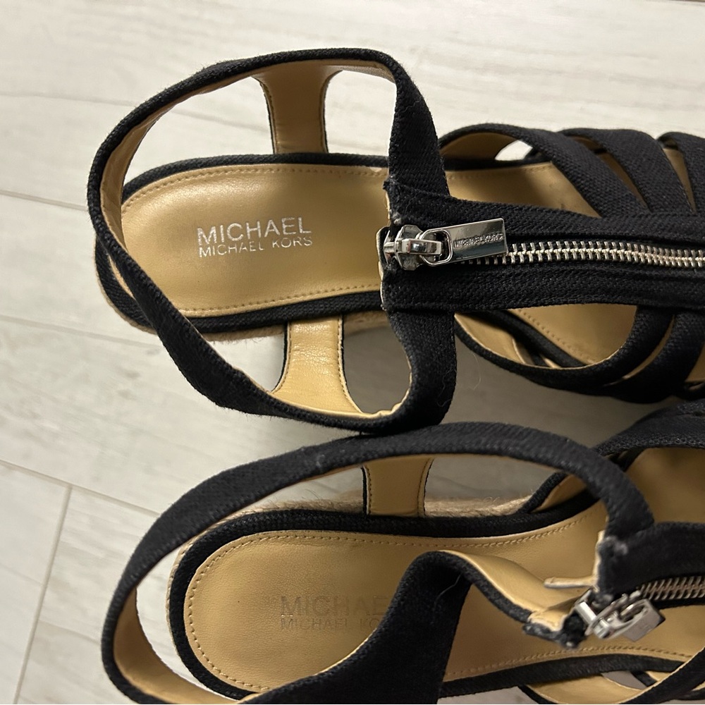 Michael Kors 4 inch zip up wedge black sandal